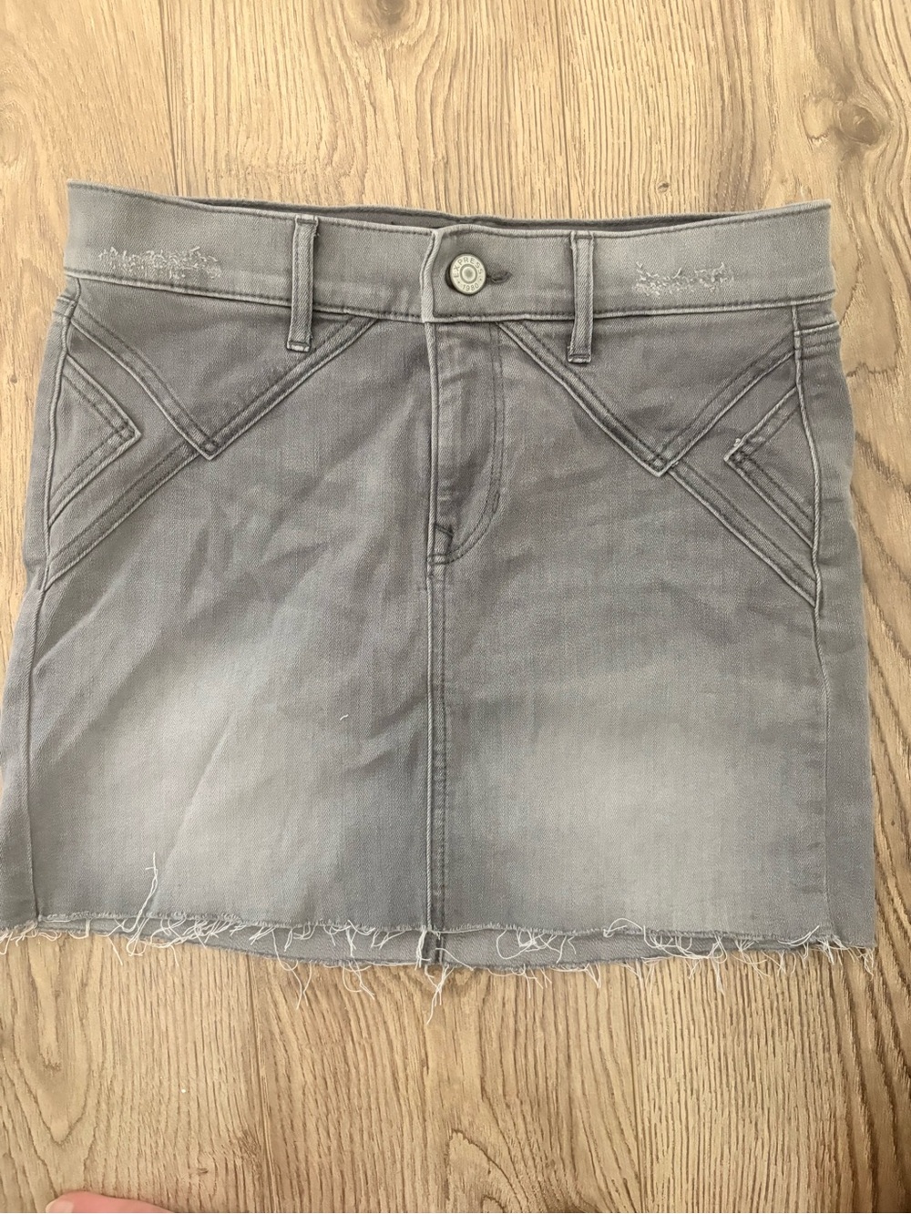 Women's Gray Denim Mini Skirt - Casual Frayed Hem